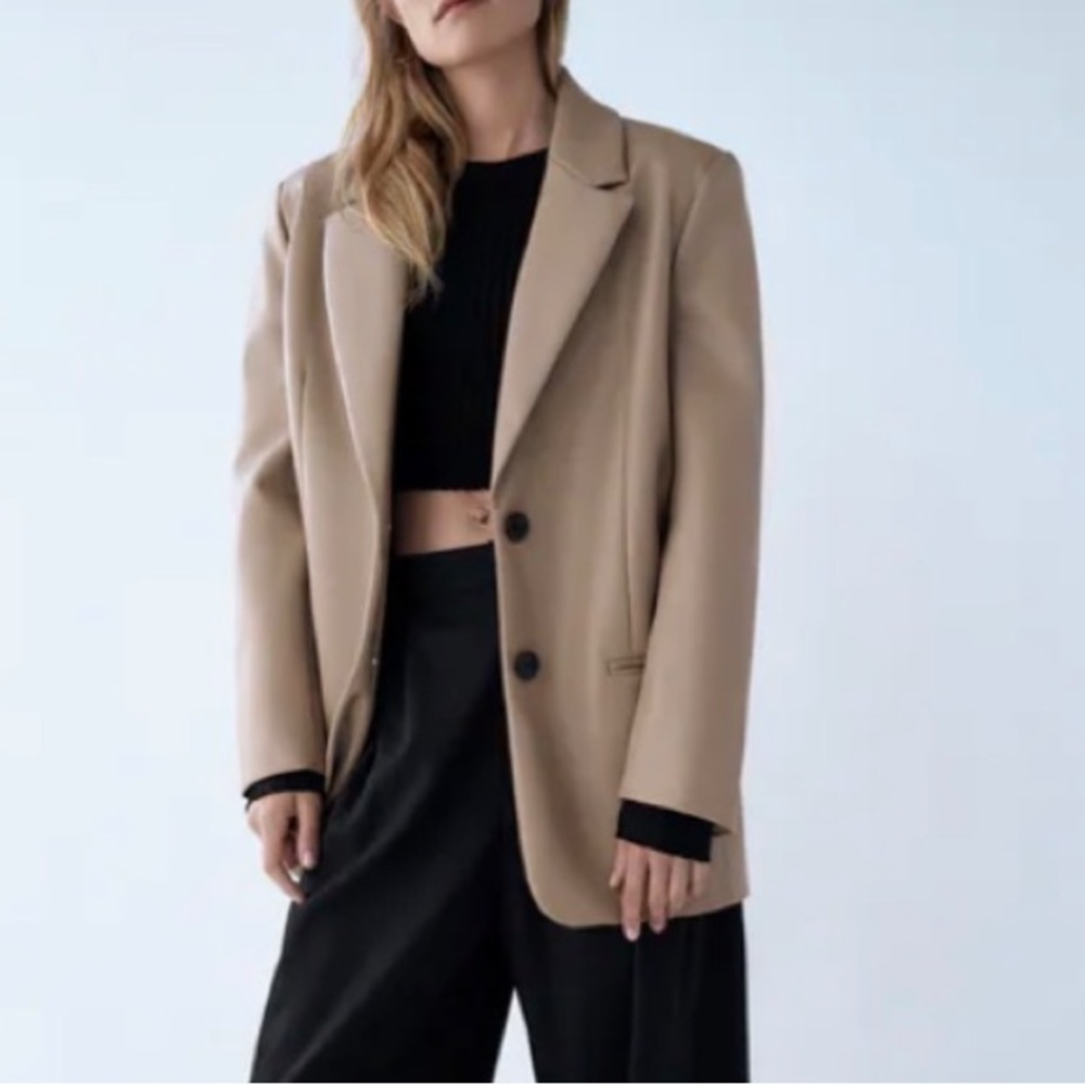 Zara Stylish Tan faux leather Blazer 1255/723/687